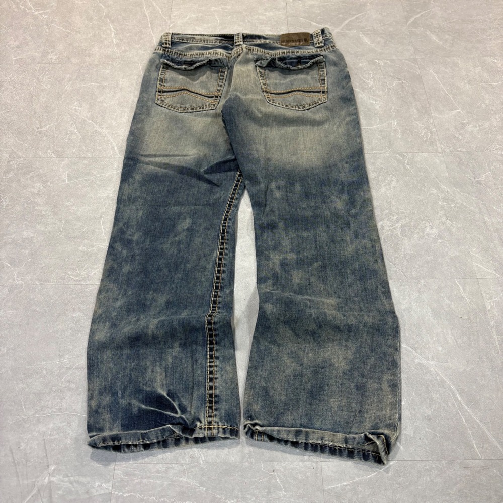 Express Jeans Kingston Classic Fit Boot Cut Mens 34x30 Distressed Blue Denim